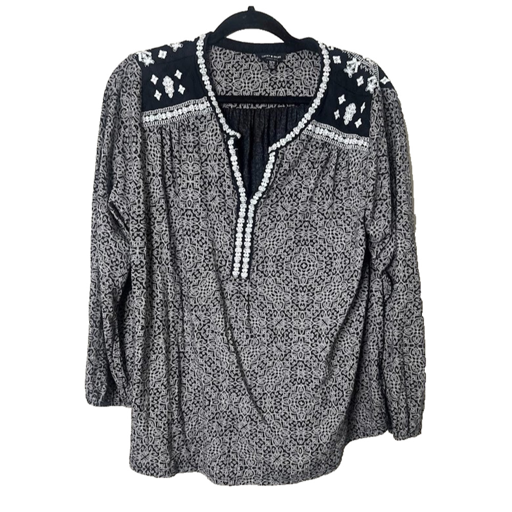 Lucky Brand Womens Boho Embroidered Tunic Top Size 1X Festival Made in India